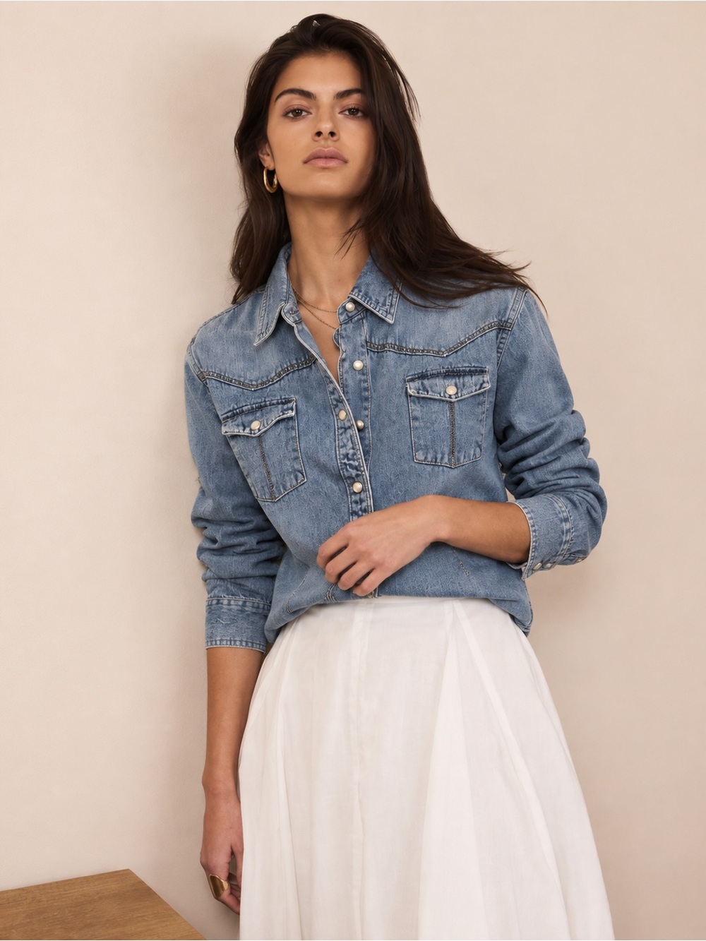 Cabela’s Women’s M Denim Western Pearl Snap Shirt Jacket Shacket Blue Jean